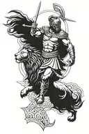 gladiator and lion shdow  tattoo design idea