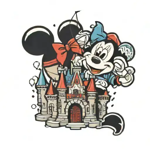 disney castle inside mickey head with a cheerleaders sillowette inside  tattoo design idea