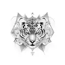 one eye of a tiger, woodpecker and Diya combined and create a tattoo  tattoo design idea