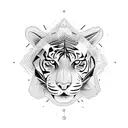 one eye of a tiger, woodpecker and Diya combined and create a tattoo  tattoo design idea