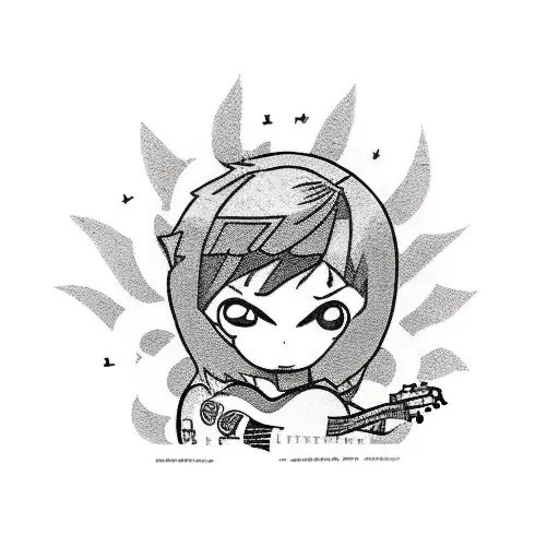 A portrait of Scott Pilgrim playing guitar with his bandmates tattoo design idea