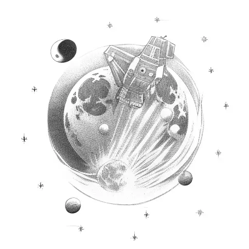 A lunar eclipse with gaming characters battling in the foreground tattoo design idea