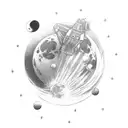 A lunar eclipse with gaming characters battling in the foreground tattoo design idea