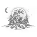 A lunar eclipse with gaming characters battling in the foreground tattoo design idea