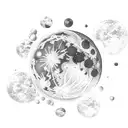 A lunar eclipse with gaming characters battling in the foreground tattoo design idea