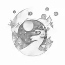 A lunar eclipse with gaming characters battling in the foreground tattoo design idea