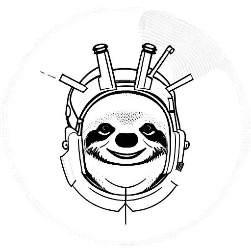 A minimalist tattoo of a sloth wearing a Formula 1 helmet. tattoo design idea