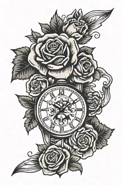 Watches and roses old school style tattoo design idea
