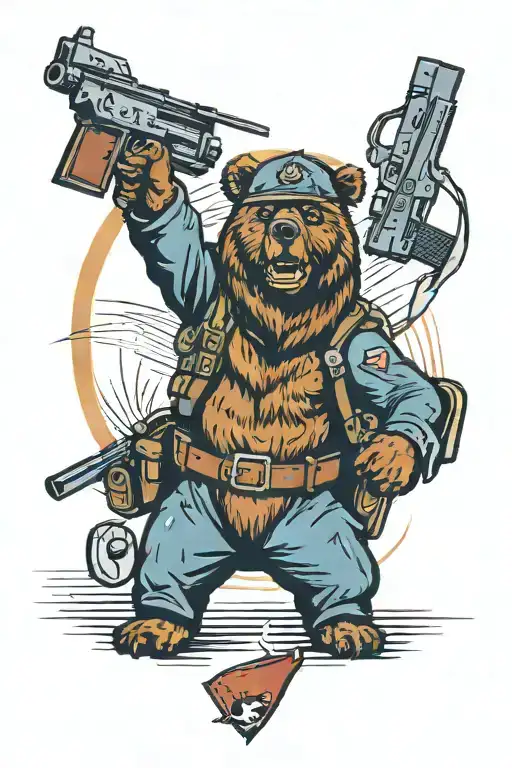 Military brown bear that's dangerous with guns  tattoo design idea