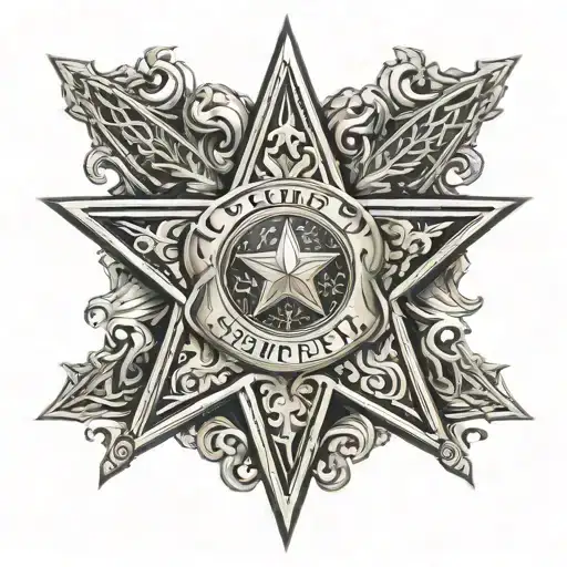lee county sheriffs star with deputy and little boy silloette tattoo design idea