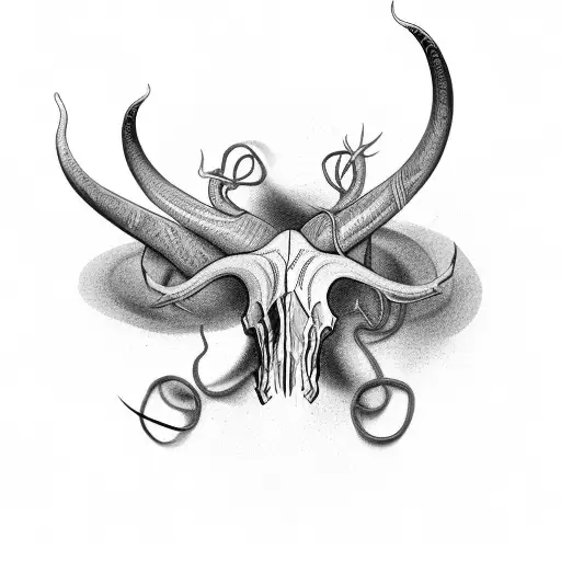 Intricate vines forming an elegant silhouette of a long horn skull tattoo design idea