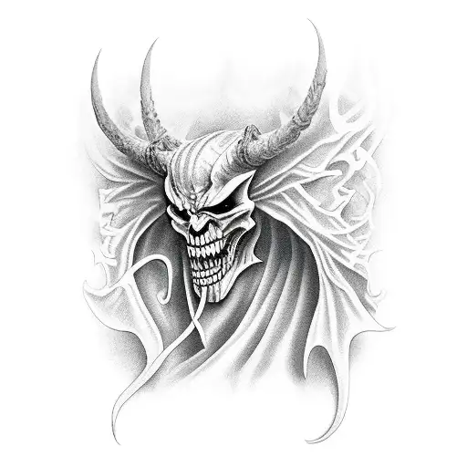the devil sitting in a cemetery  tattoo design idea