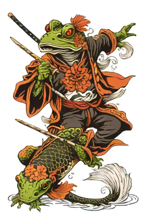 samurai frog fighting koi tattoo design idea