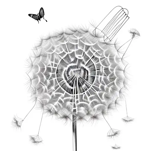 dandelion with whisks flowing, butterflies around it, date: november 19, 2021 tattoo design idea