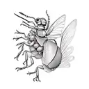 A blackwork tattoo combining elements of Botticelli's art and insect anatomy tattoo design idea