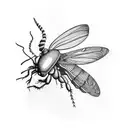 A blackwork tattoo combining elements of Botticelli's art and insect anatomy tattoo design idea