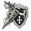 crusader shield and sword going tattoo design idea