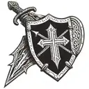crusader shield and sword going tattoo design idea