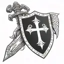 crusader shield and sword going tattoo design idea