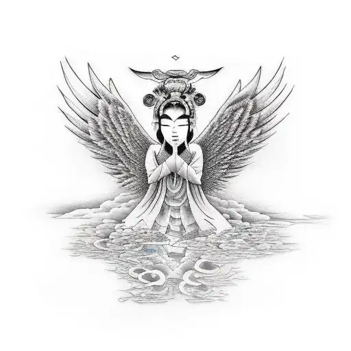 Angel sin alas cayendo representando la pintura "la creación de Adan" con la frase "mortem ante cladem" debajo  tattoo design idea