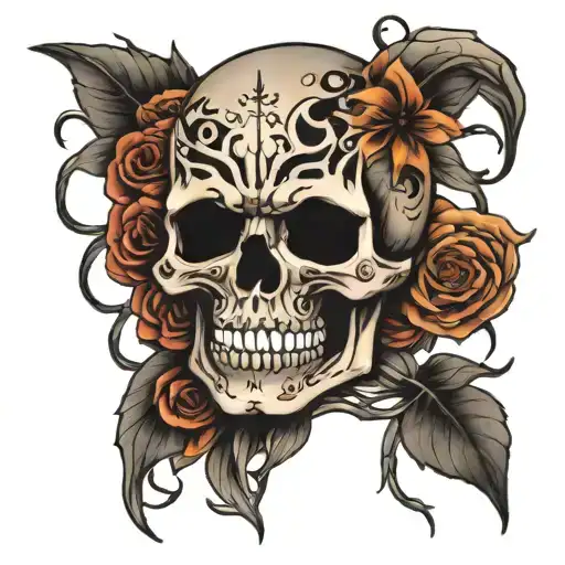 Dark skull surrounded tattoo design idea