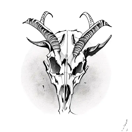 goat skull surrounded by magic plants tattoo design idea