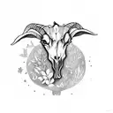 goat skull surrounded by magic plants tattoo design idea