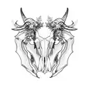 goat skull surrounded by magic plants tattoo design idea