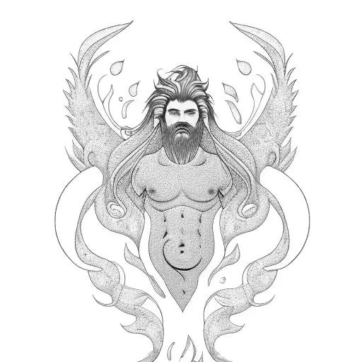 hairy, sexy merman body and tail tattoo design idea