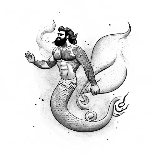hairy, sexy merman body and tail tattoo design idea