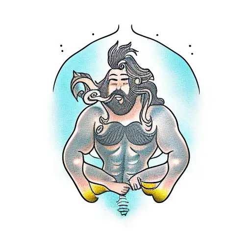 hairy, muscle, sexy merman with beard  tattoo design idea