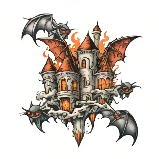 bats castle cyber sigilism  tattoo design idea