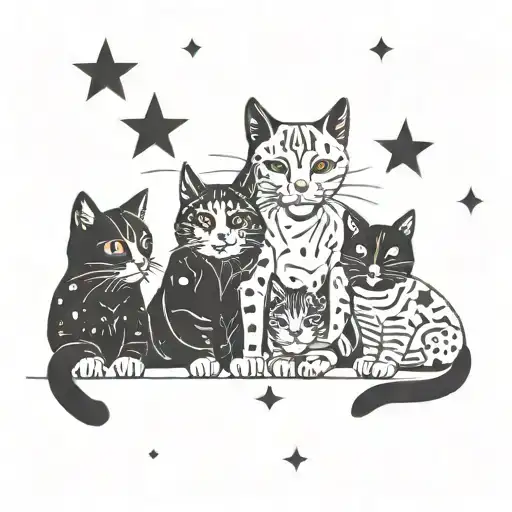 A cosmic cat constellation with each cat representing a different star sign tattoo design idea
