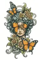 flower butterfly medusa head tattoo design idea