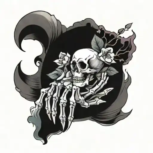 skeleton hand holding flowers  tattoo design idea