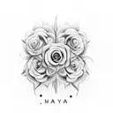 The name "Maya" written with flowers tattoo design idea