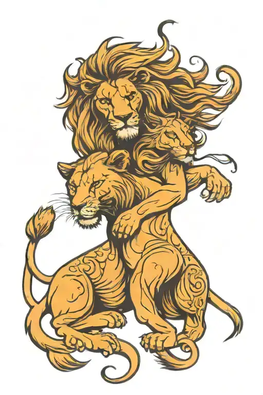 lion and lioness hug each other tattoo design idea
