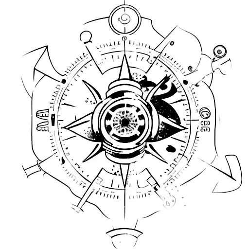 Scuba Diver on rebreather, tiger shark, compass rose tattoo design idea