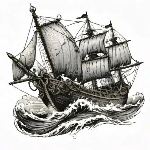 Vikings boat sailing towards tattoo design idea