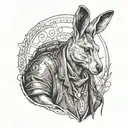 An Australian kangaroo with a metal music twist, maybe wearing a leather jacket tattoo design idea