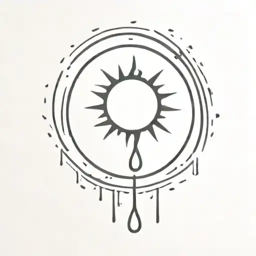 A heart-shaped sun with tears falling like raindrops tattoo design idea