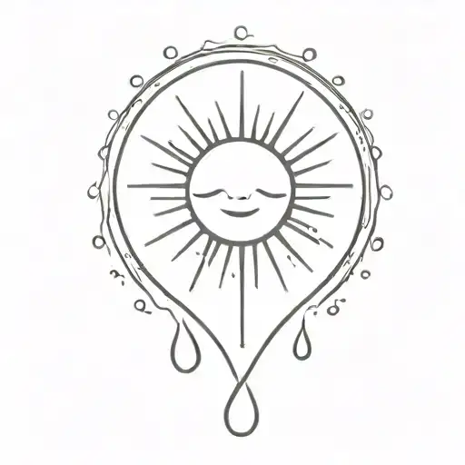 A heart-shaped sun with tears falling like raindrops tattoo design idea