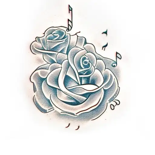 English Rose with Music Script tattoo design idea