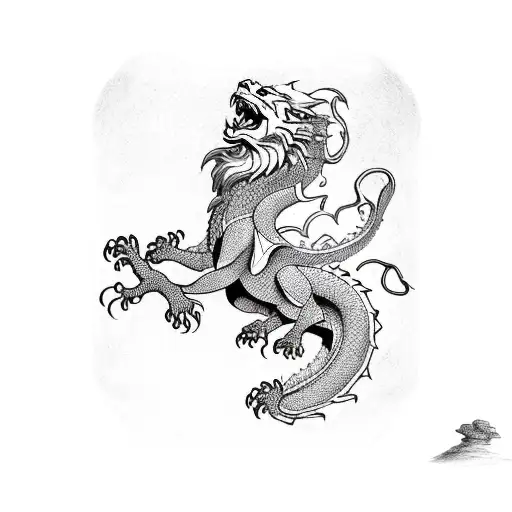 Dragon and lion jump tattoo design idea