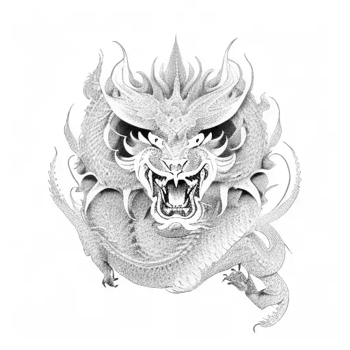Dragon and lion jump tattoo design idea