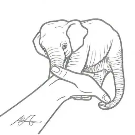 A minimalist tattoo of a youthful hand reaching out towards an elephant, representing the teacher's dedication to guiding and nurturing young minds tattoo design idea