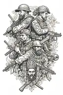 Modern Ukrainian soldiers against the background of Cossacks with elements of embroidery tattoo design idea