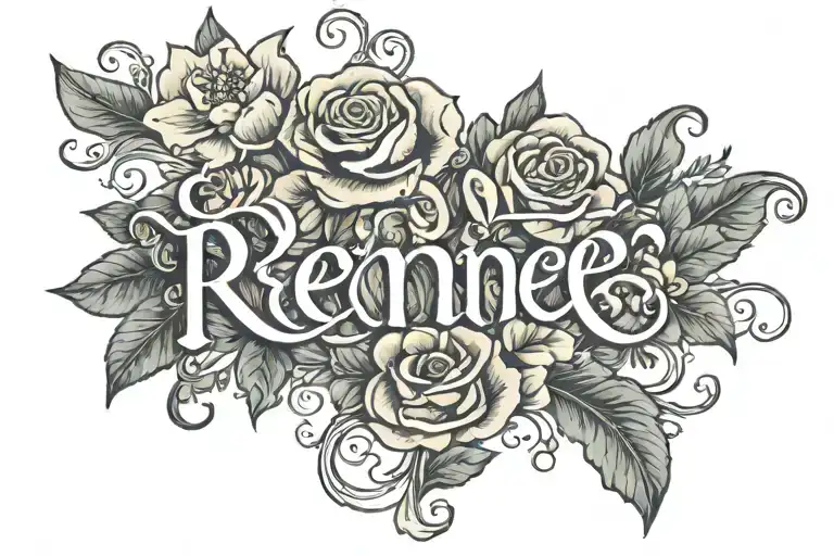 Frangapani Flowers surrounding the name Renee spelled on top tattoo design idea