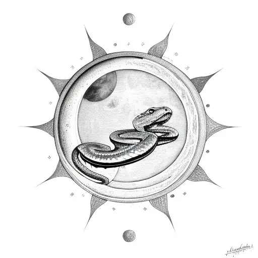two snakes moon and sun  tattoo design idea