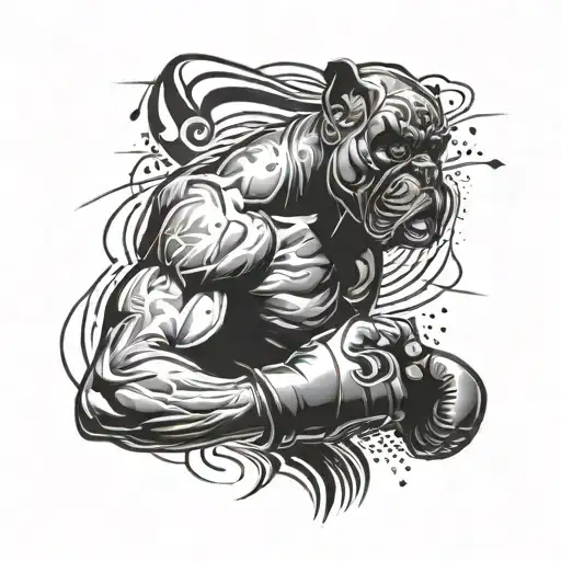 A dynamic tattoo design featuring a boxer in action, with a musical twist incorporated into the background tattoo design idea